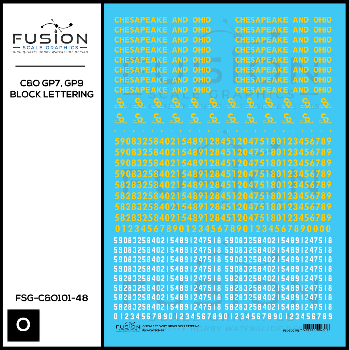 O Scale Chesapeake & Ohio EMD GP7, GP9 Locomotive Decal Set