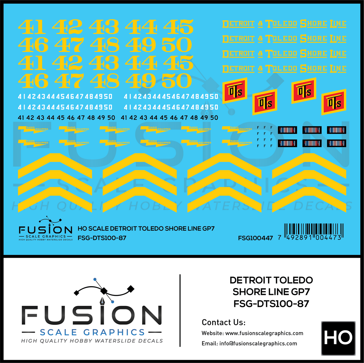 HO Scale Detroit & Toledo Shore Line EMD GP7 Locomotive Decal Set