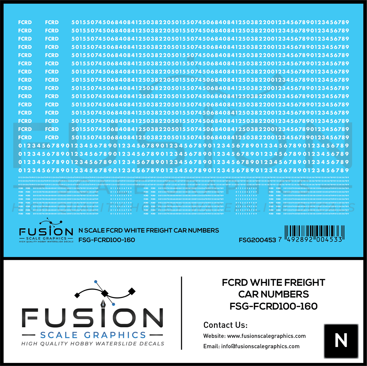 N Scale First Coast FCRD White Freight Car Numbers Decal Set
