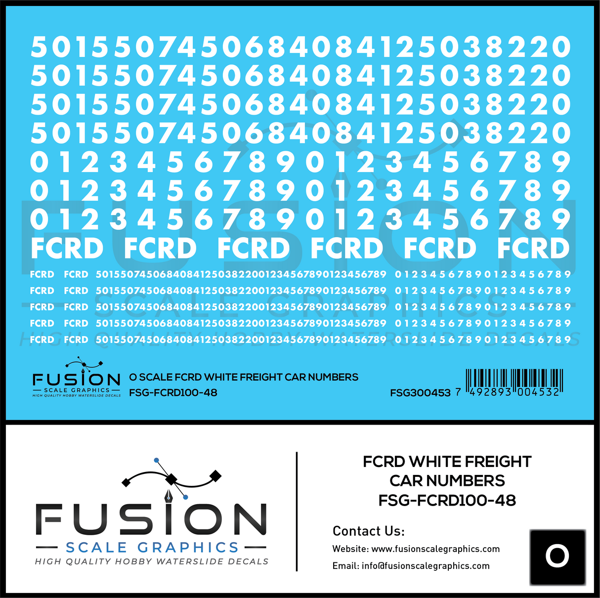 O Scale First Coast FCRD White Freight Car Numbers Decal Set