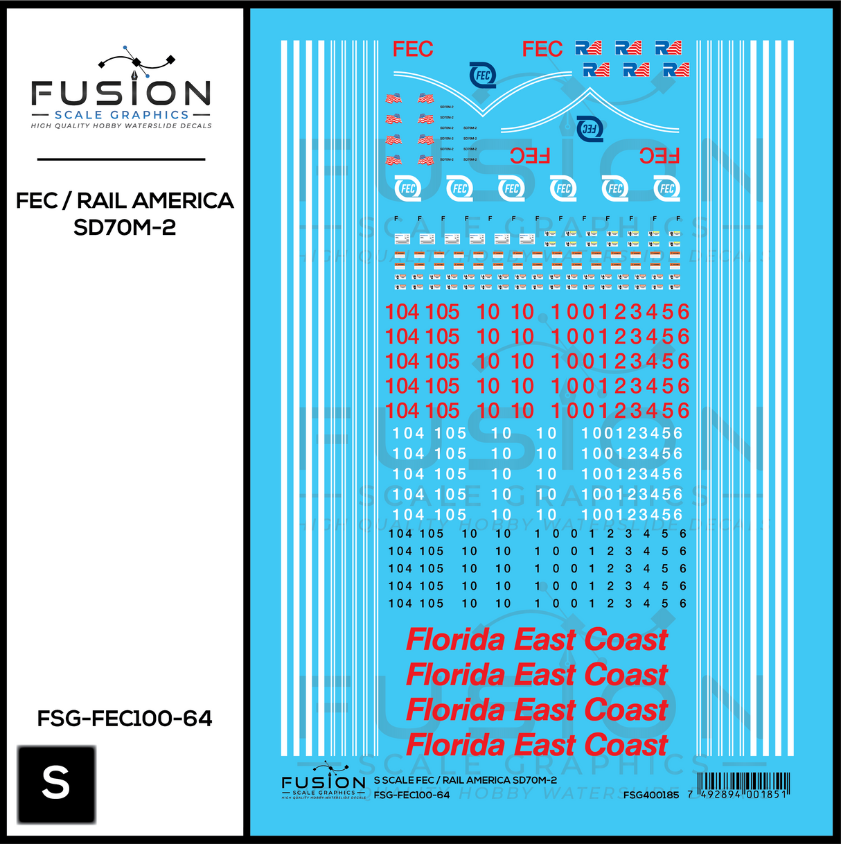 S Scale Florida East Coast/Rail America EMD SD70M-2 Locomotive Decal Set