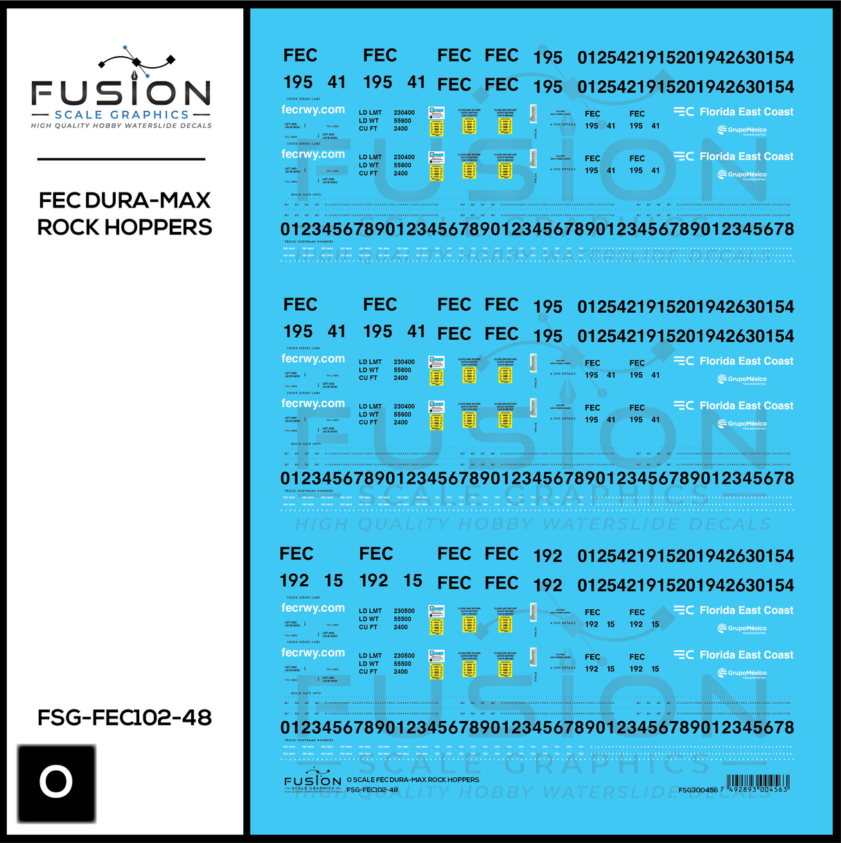 O Scale Florida East Coast Dura-Max Rock Hopper Cars Decal Set