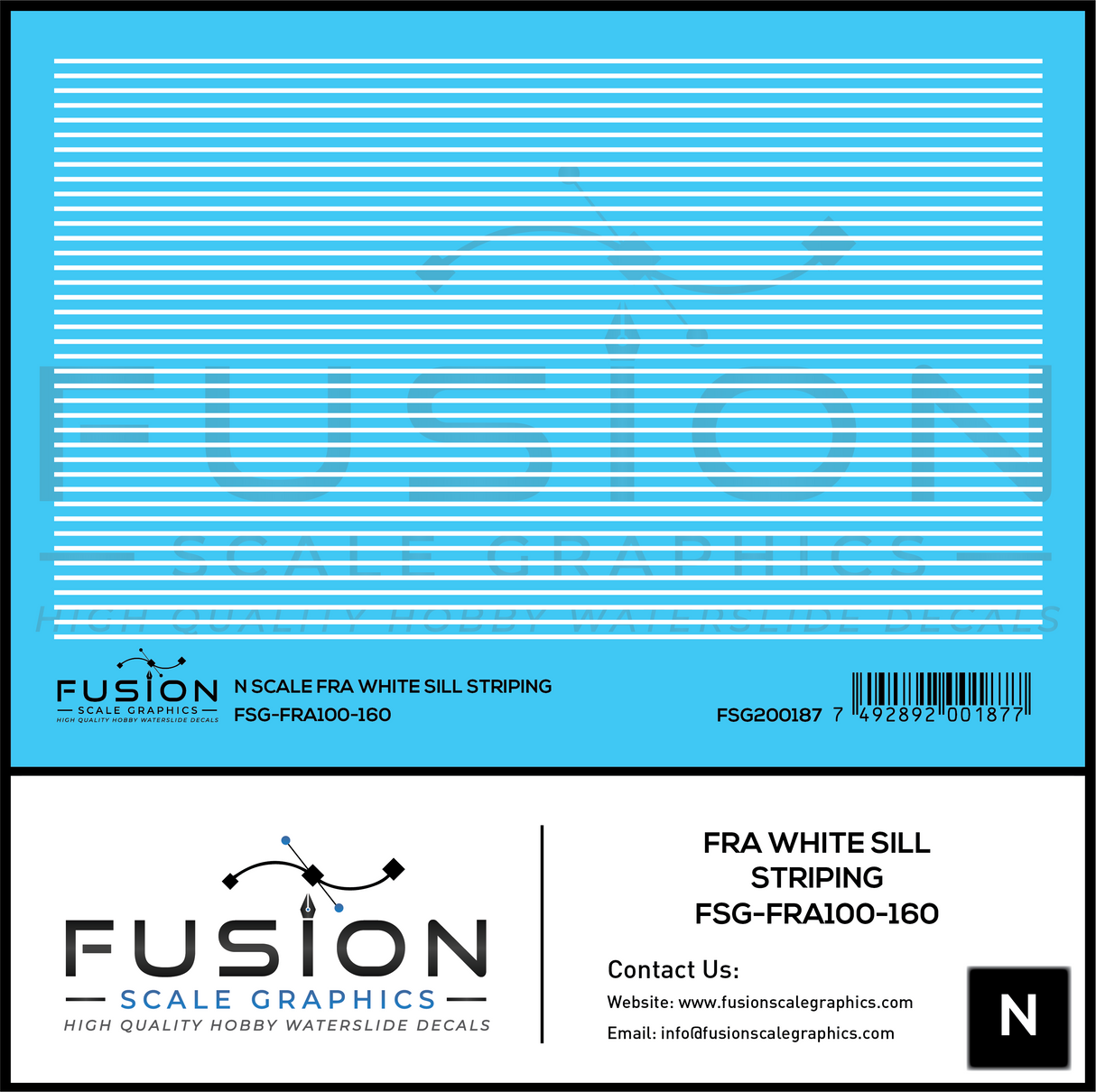 N Scale FRA White Safety Sill Striping Decal Set