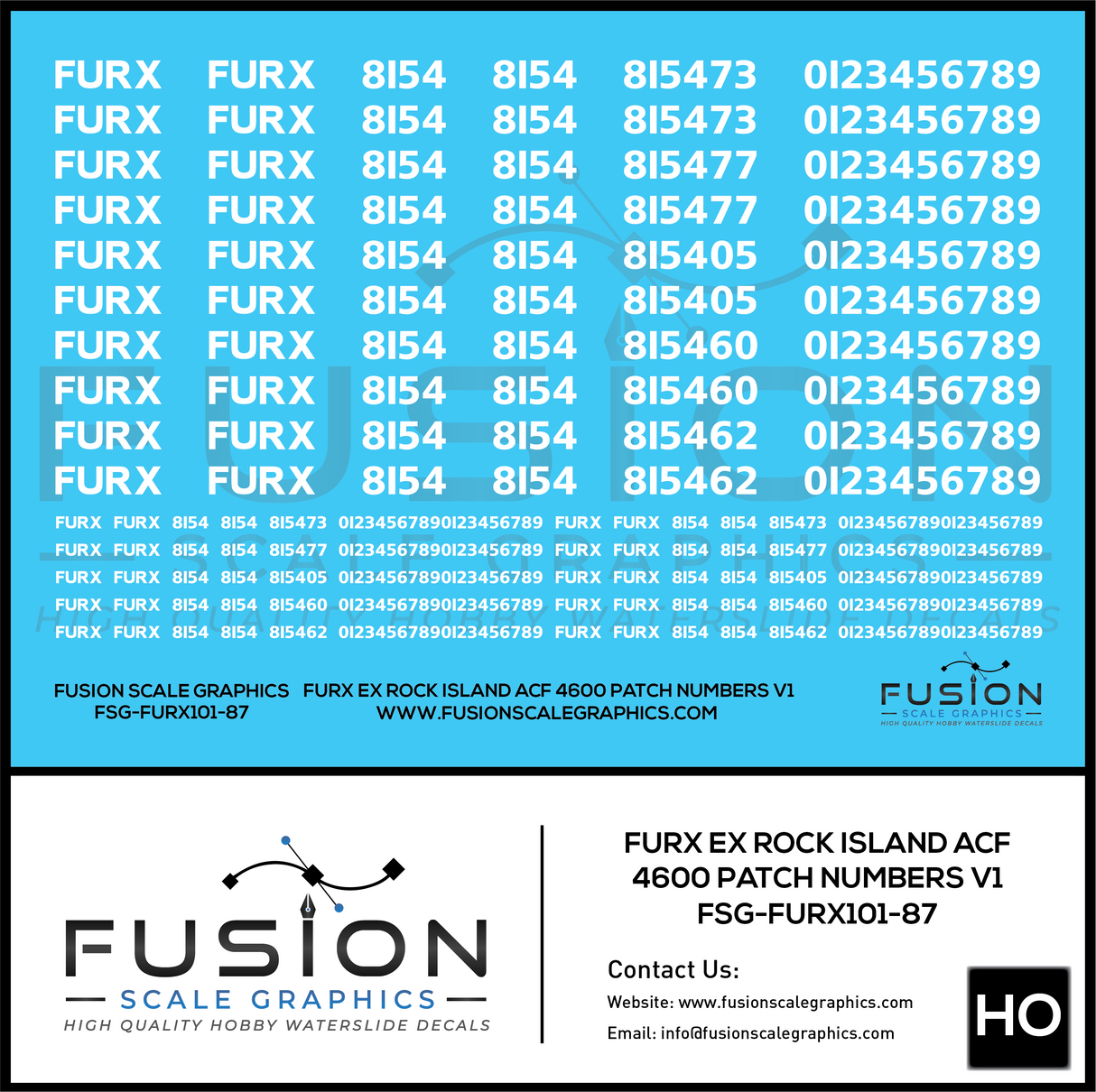 HO Scale FURX Ex Rock Island Acf 4600 Patch Numbers V1 Decal Set