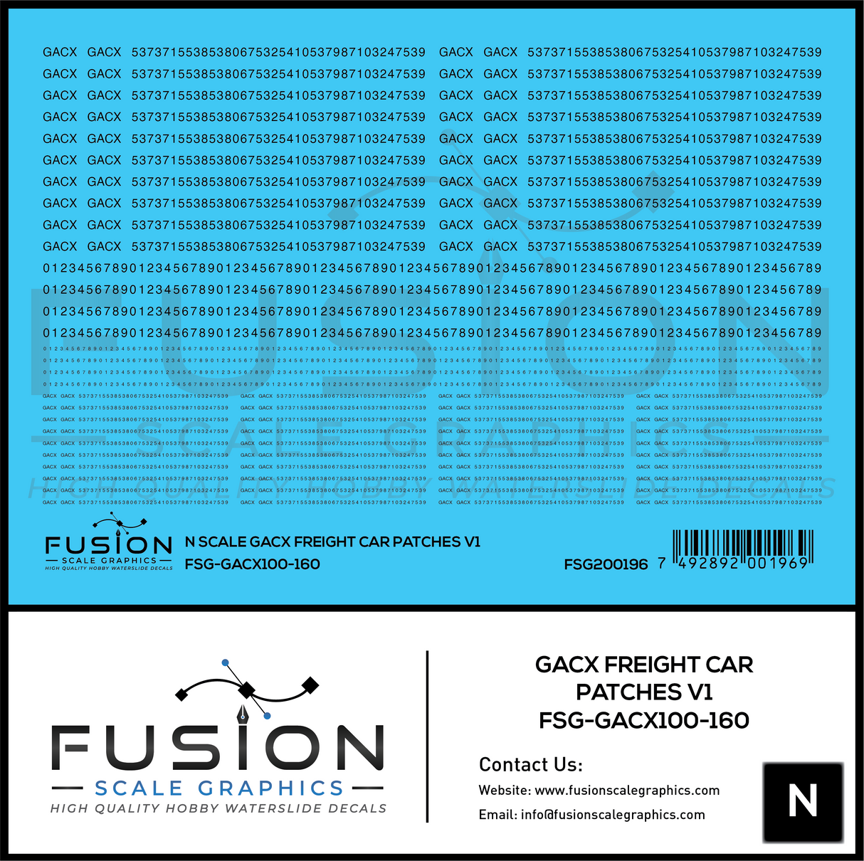 N Scale GACX Freight Car Lettering Decal Set Font 1