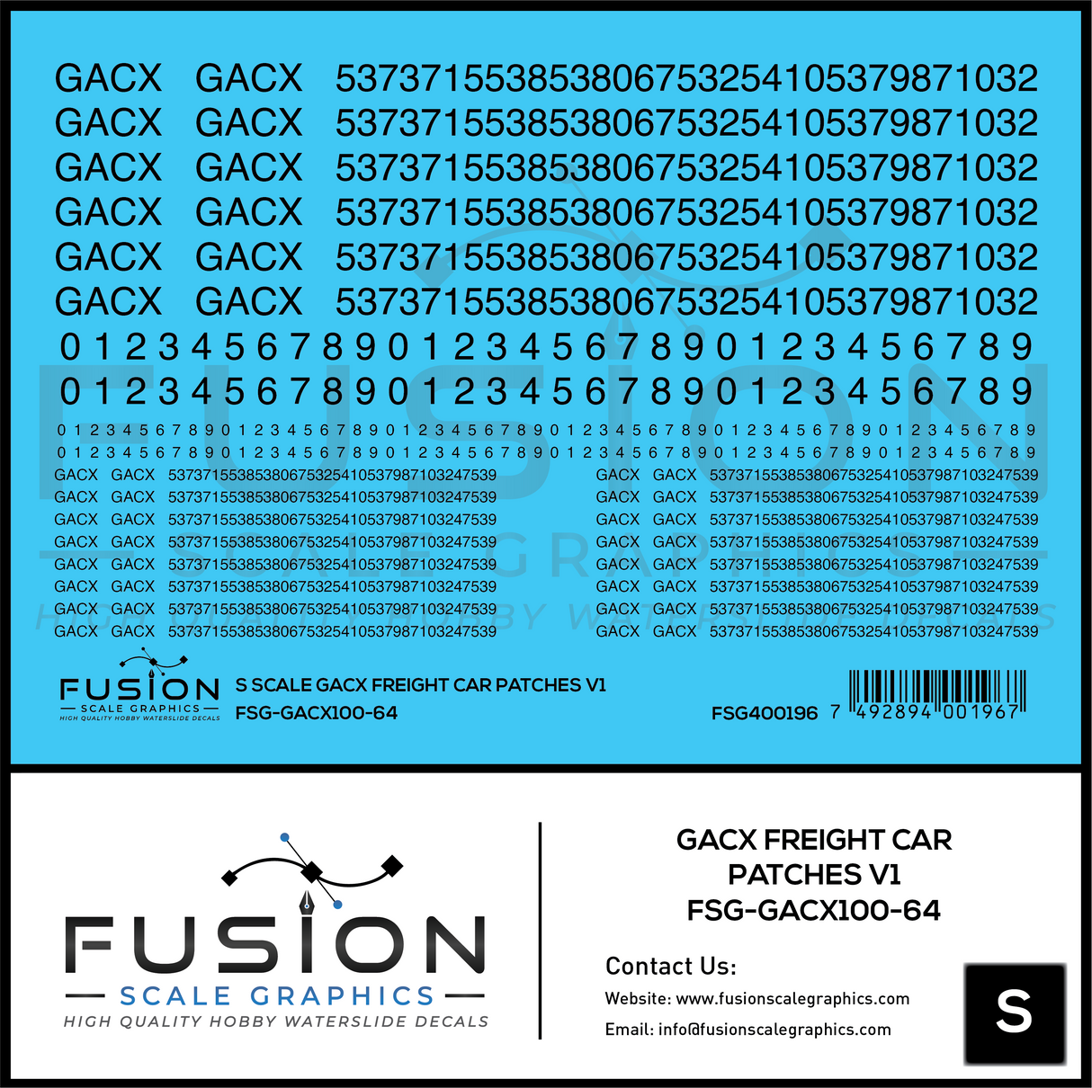 S Scale GACX Freight Car Lettering Decal Set Font 1