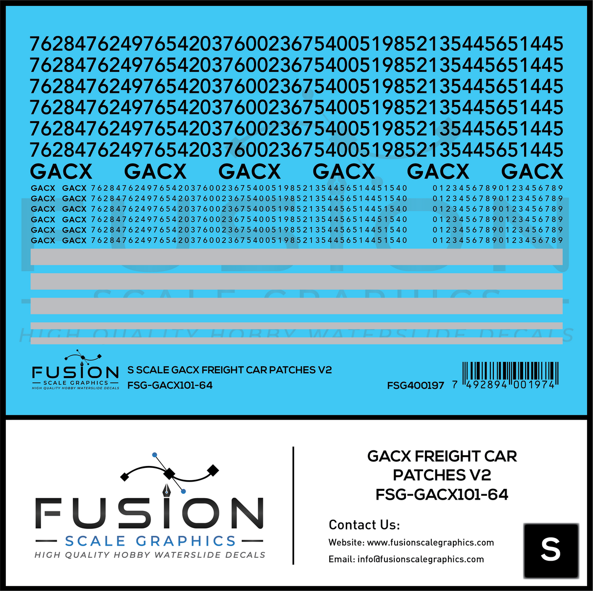 S Scale GACX Freight Car Lettering Decal Set Font 2