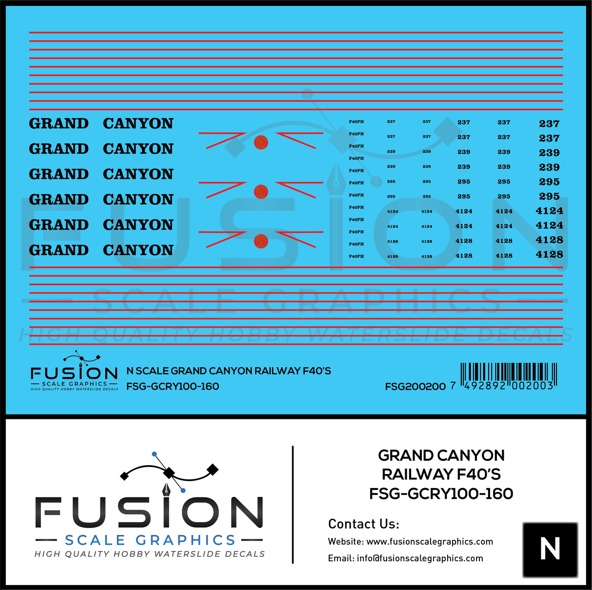 N Scale Grand Canyon Railway EMD F40PH Locomotives Decal Set