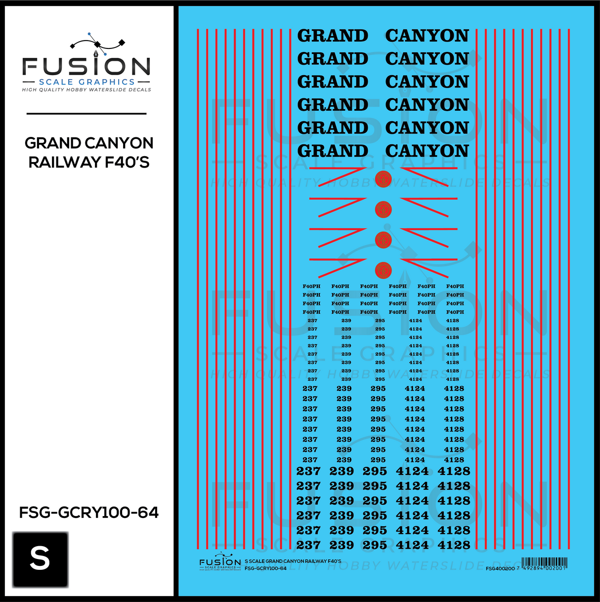 S Scale Grand Canyon Railway EMD F40PH Locomotives Decal Set