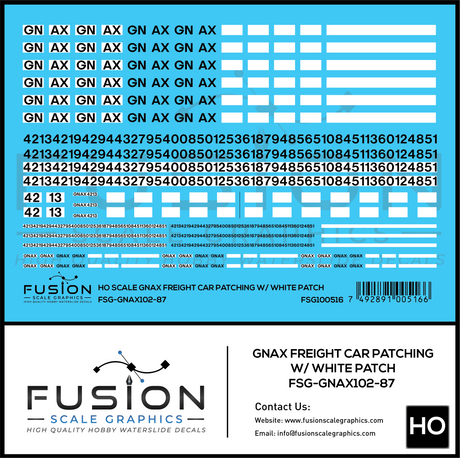 HO Scale GNAX Covered Hoppers Patching and Numbering Decal Set W/ White Patches