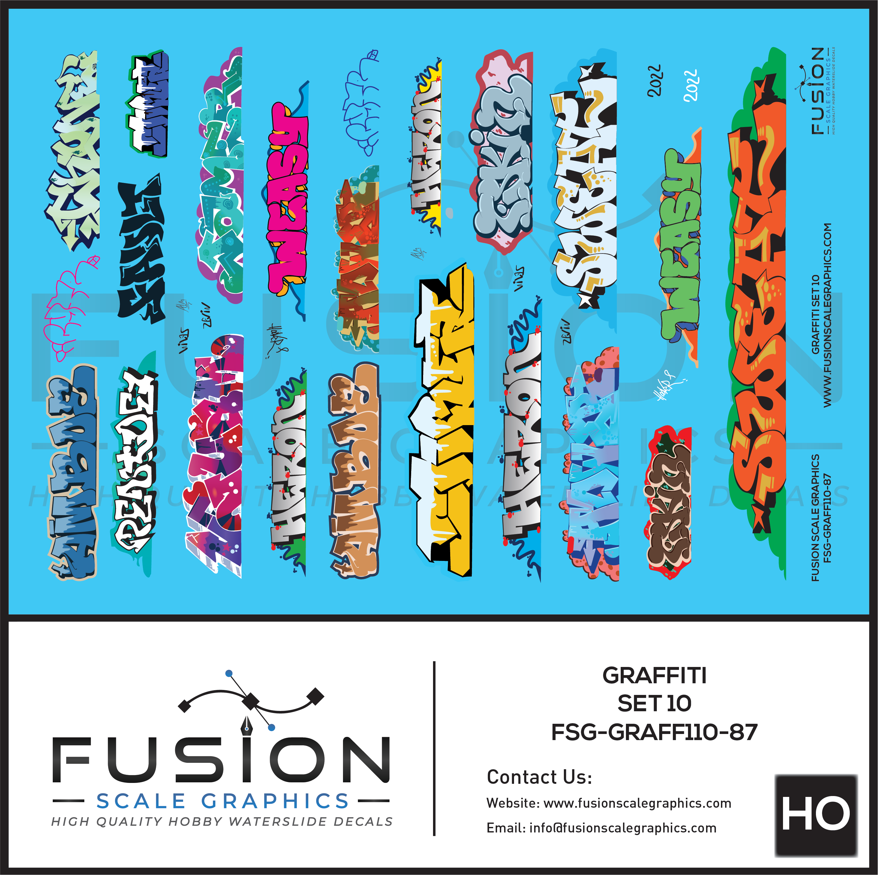 HO Scale Graffiti Decal Set 14 – Fusion Scale Graphics For Model Trains