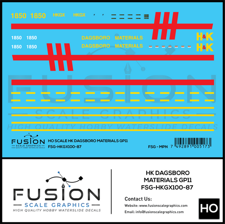 HO Scale HK Dagsboro Materials GP11 Locomotive Decal Set