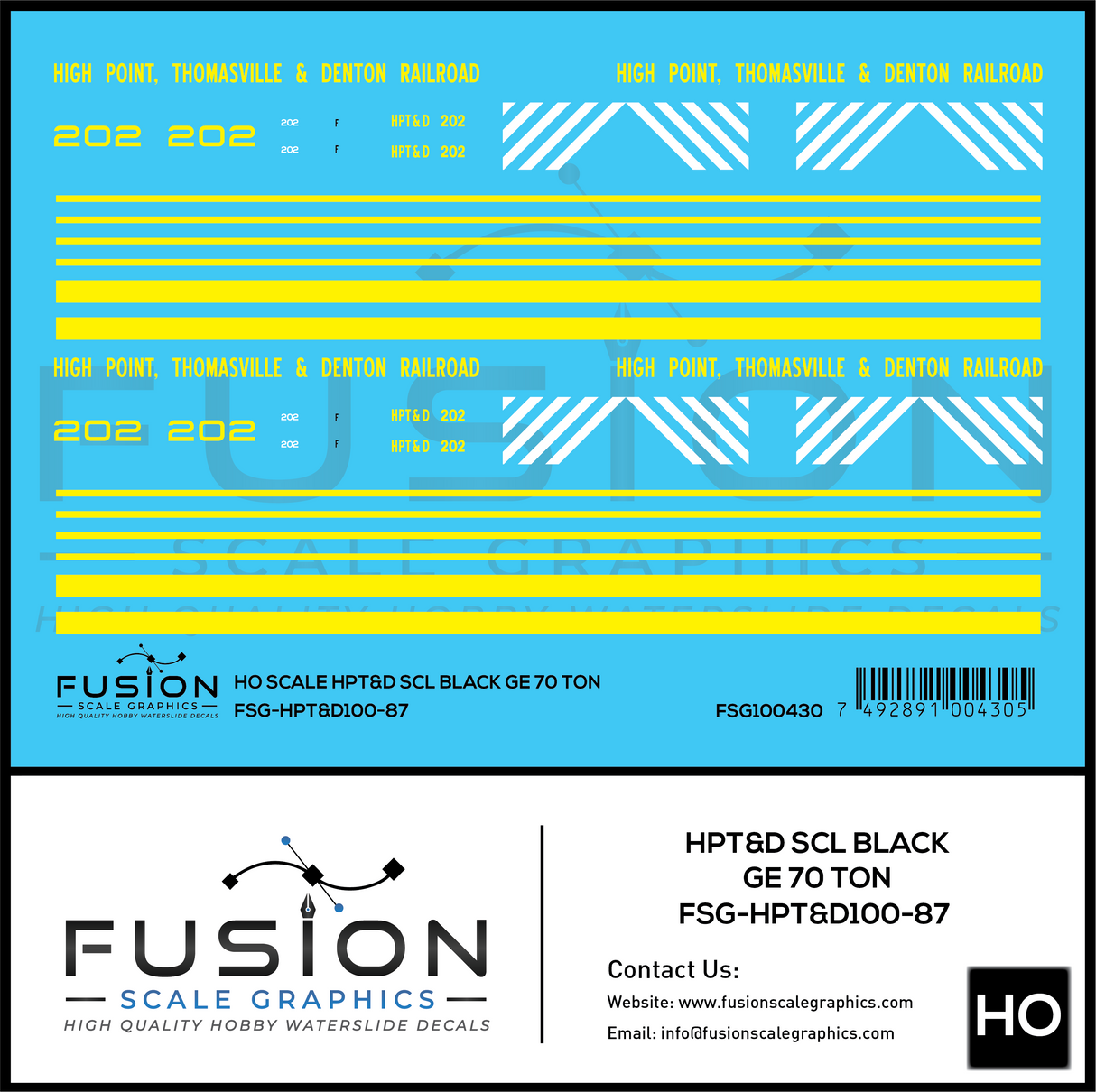 HO Scale High Point Thomasville & Denton Railroad SCL Black GE 70 Ton Switcher Locomotive Decal Set