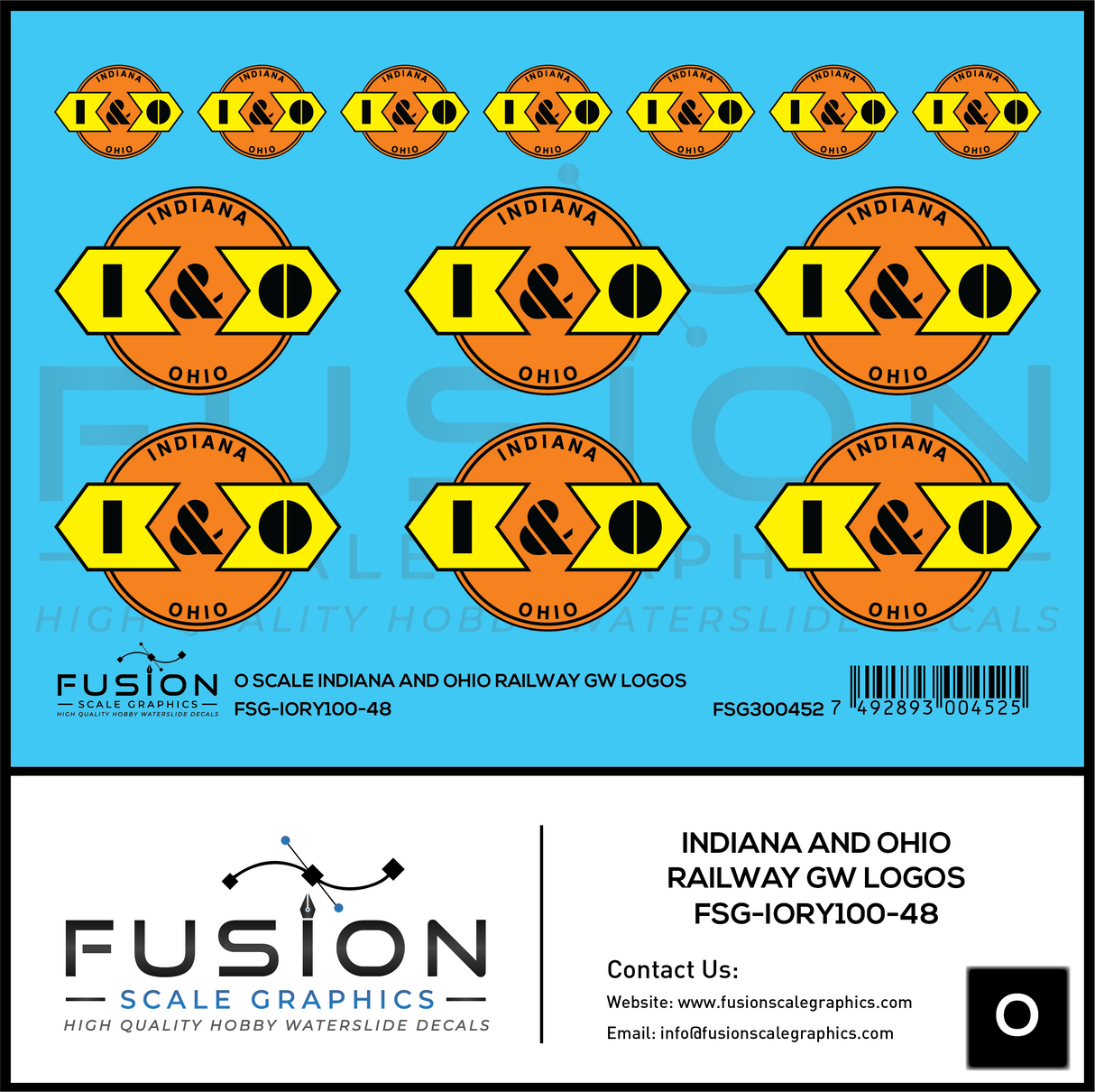 O Scale Indiana and Ohio Railway GW Railroad Logos Decal Set