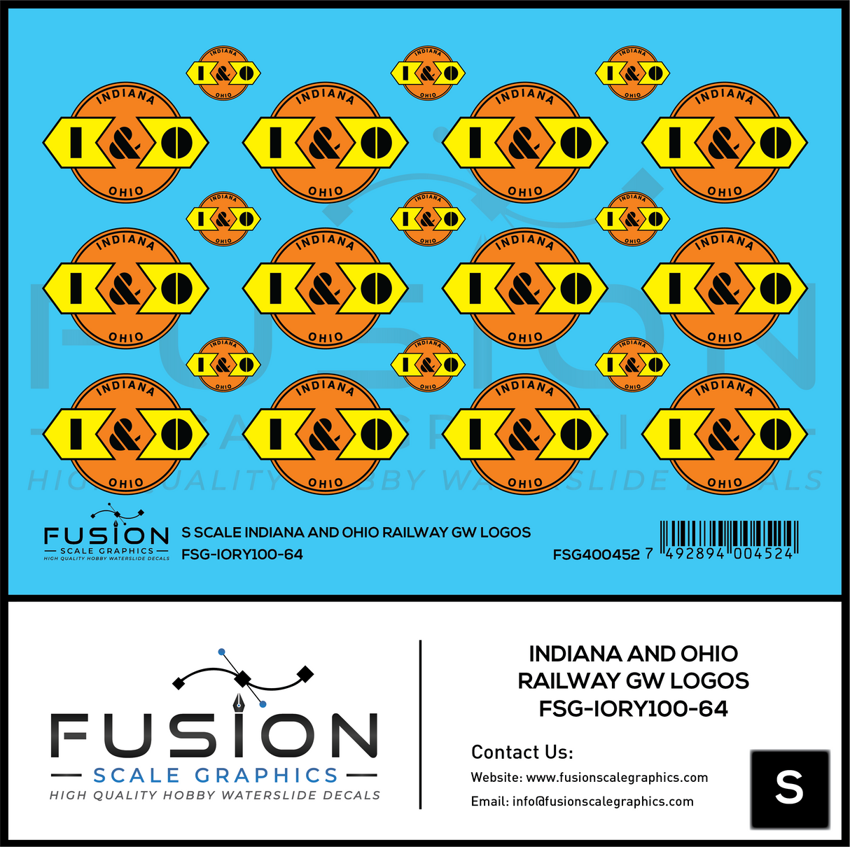 S Scale Indiana and Ohio Railway GW Railroad Logos Decal Set