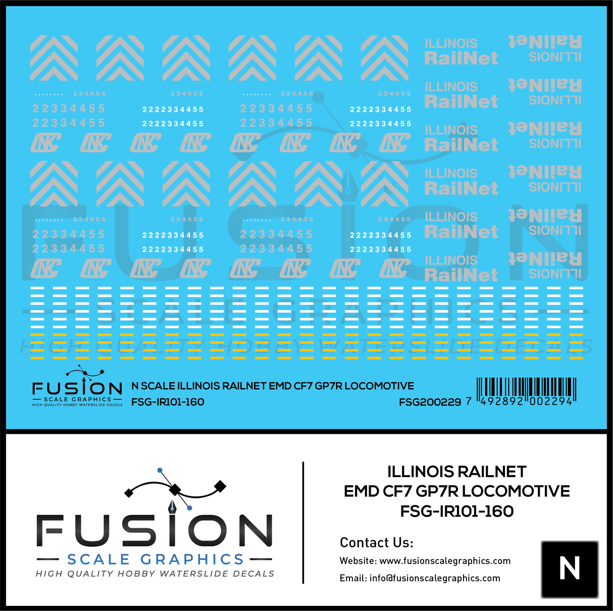 N Scale Illinois Railnet EMD CF7 GP7R Locomotive Decal Set