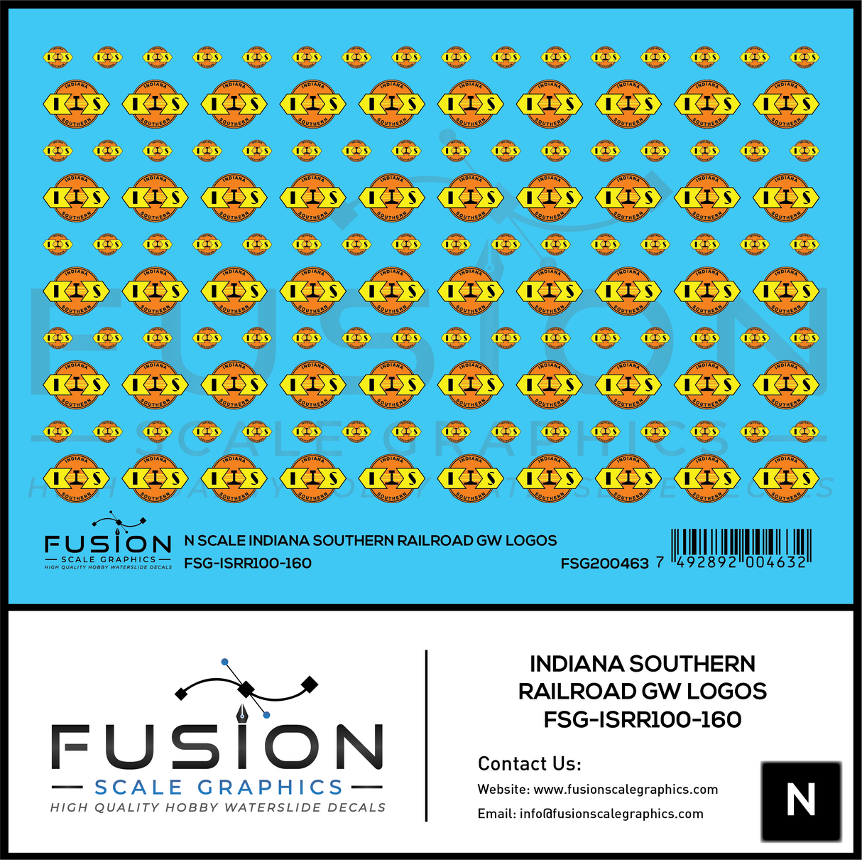 N Scale Indiana Southern Railroad GW Railroad Logos Decal Set