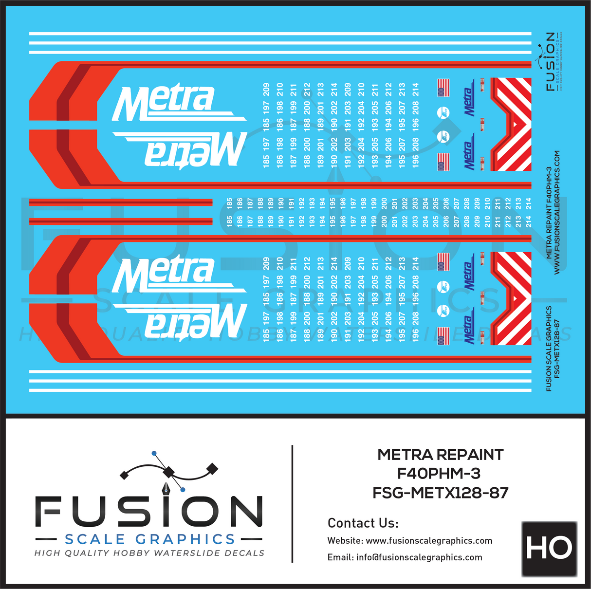 Metra HO Scale Repaint F40PHM-3 Locomotives Decal Set