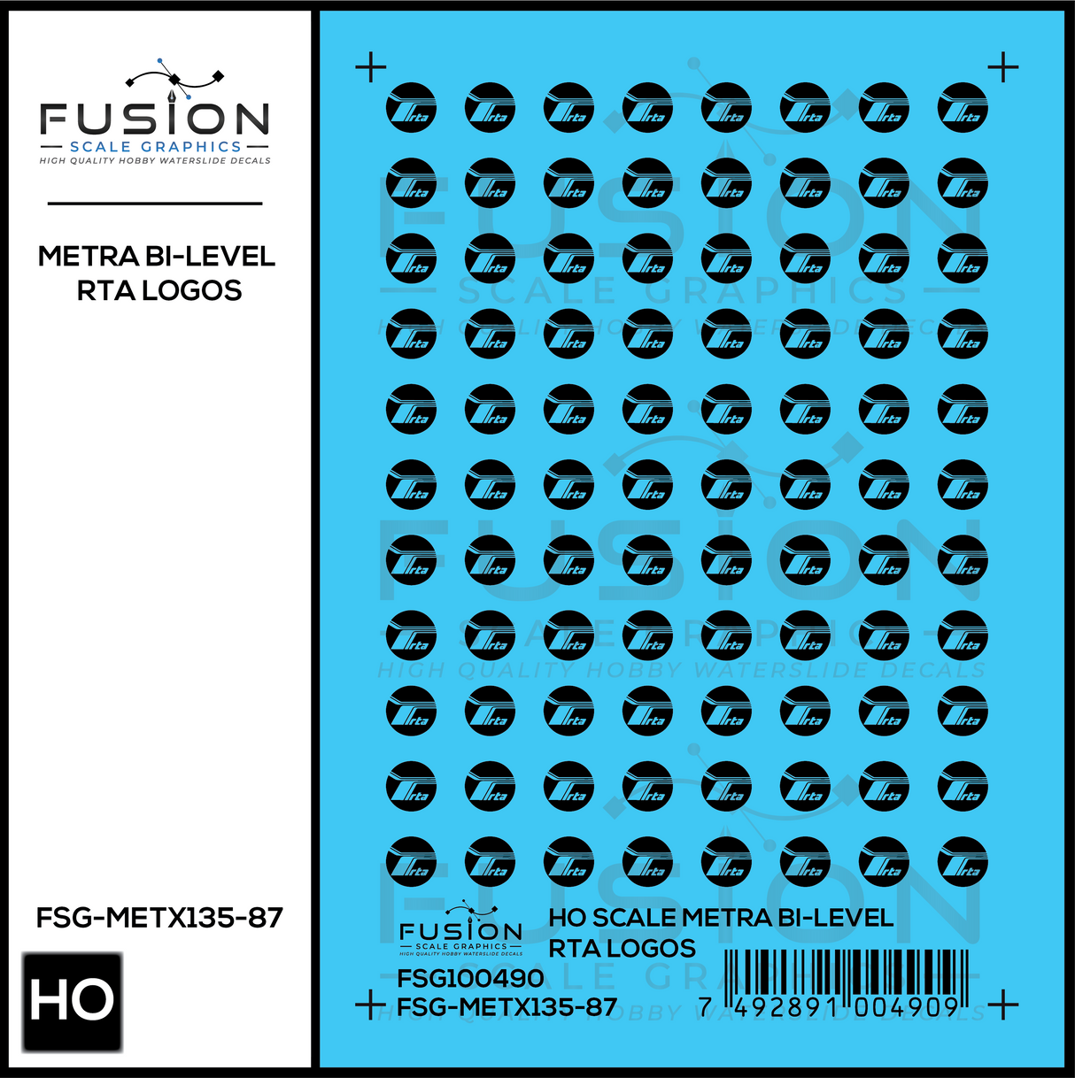 HO Scale Metra Budd Bi-Level Car RTA Logos Decal Set