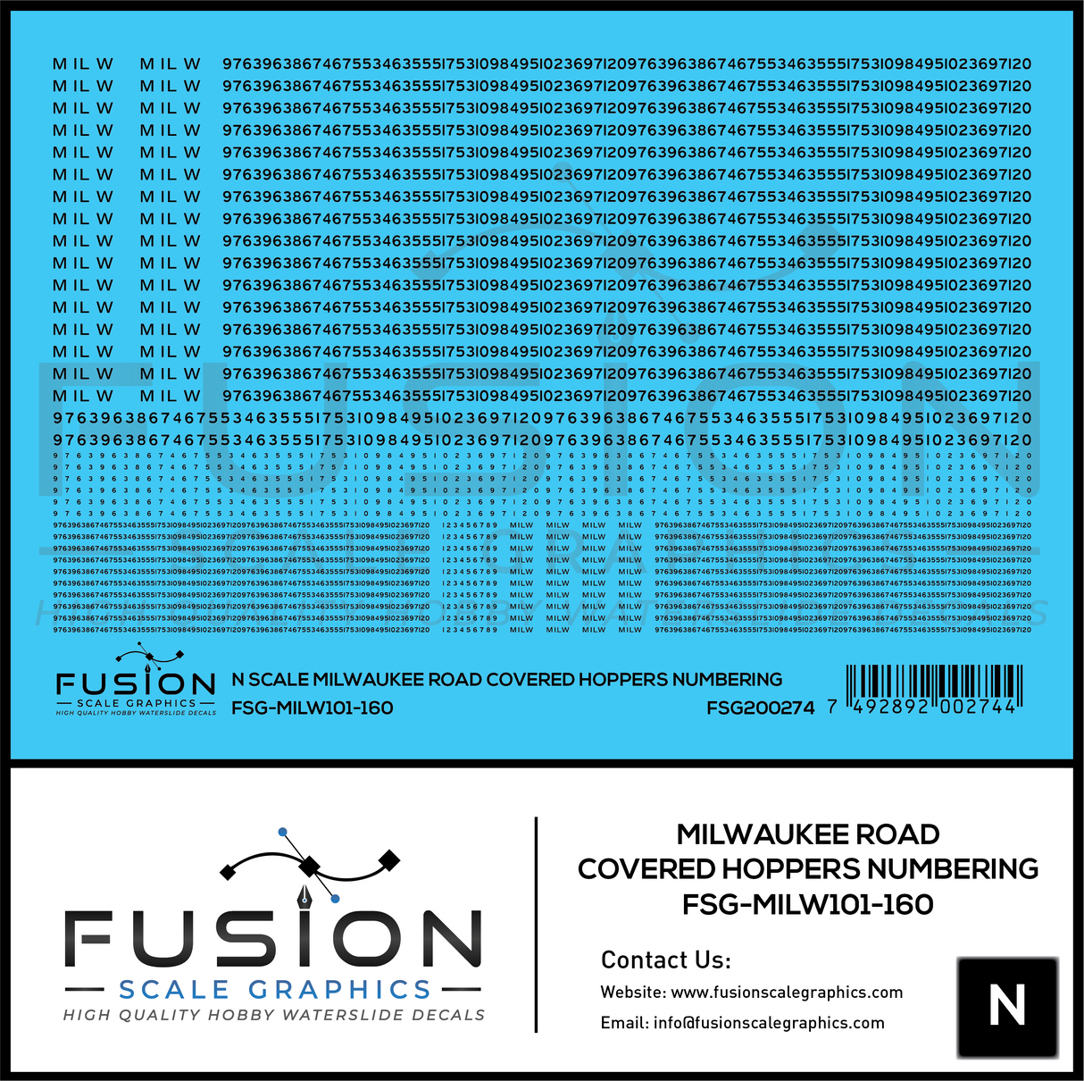 N Scale Milwaukee Road Covered Hoppers Numbering Decal Set