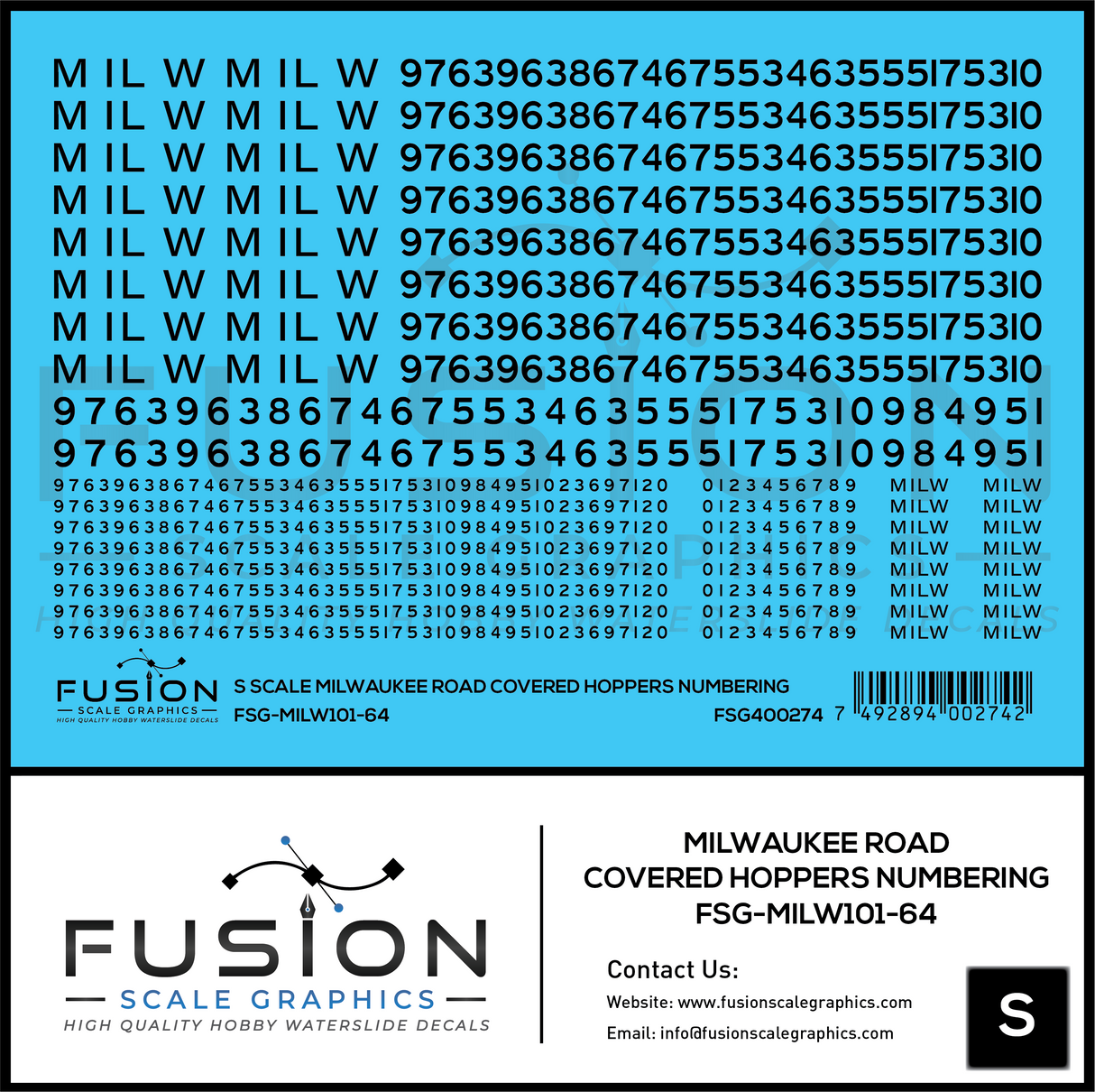 S Scale Milwaukee Road Covered Hoppers Numbering Decal Set