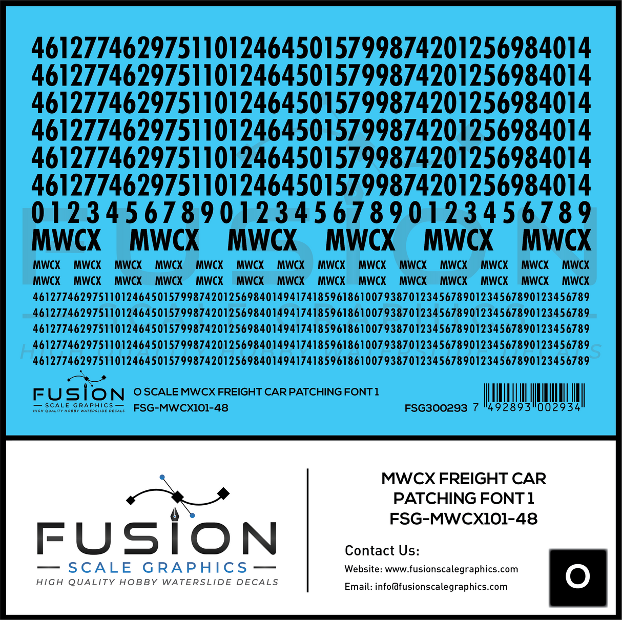 O Scale MWCX Freight Car Patching Font 1 Decal Set