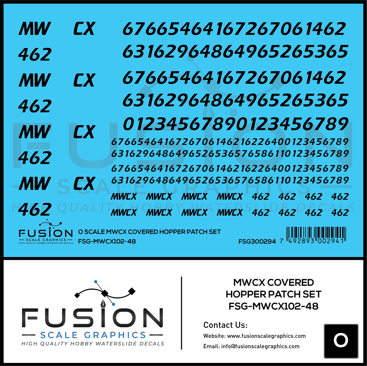 O Scale MWCX Covered Hopper Patch Set Decal Set