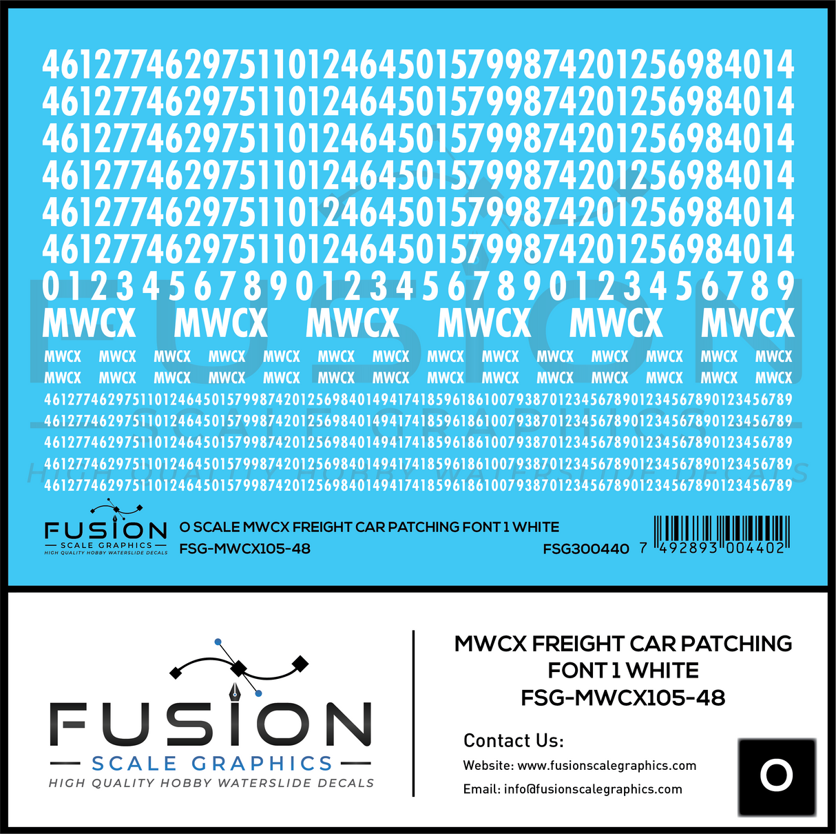 O Scale MWCX Freight Car Patching Decal Set Font 1 White