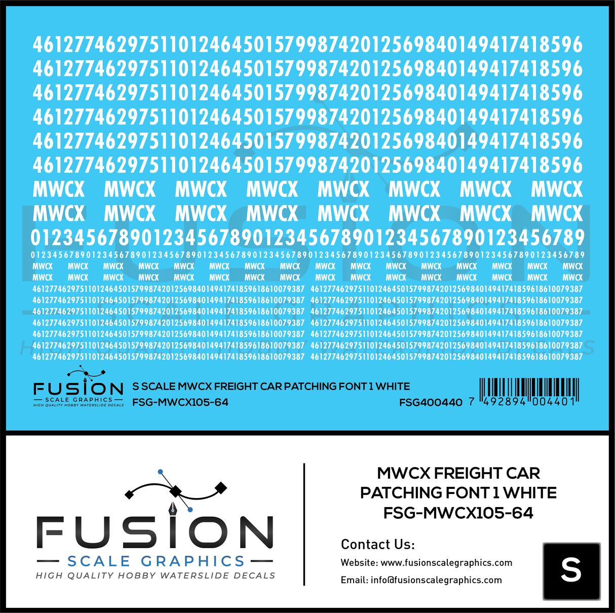 S Scale MWCX Freight Car Patching Decal Set Font 1 White