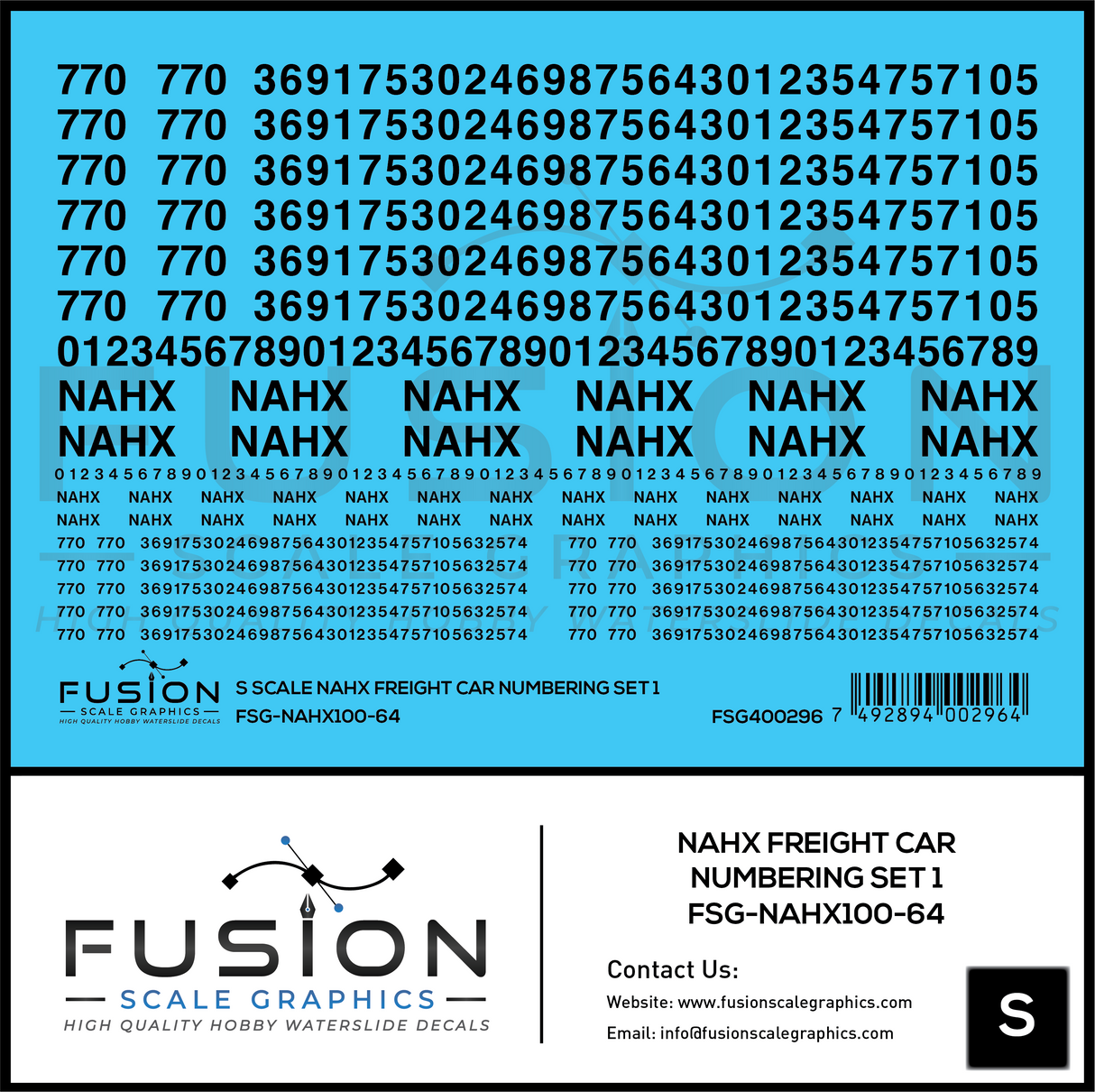 S Scale NAHX Freight Car Numbering Set 1 Decal Set
