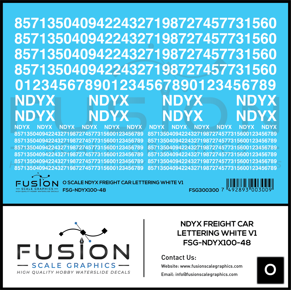 O Scale NDYX White Freight Car Lettering V1 Decal Set