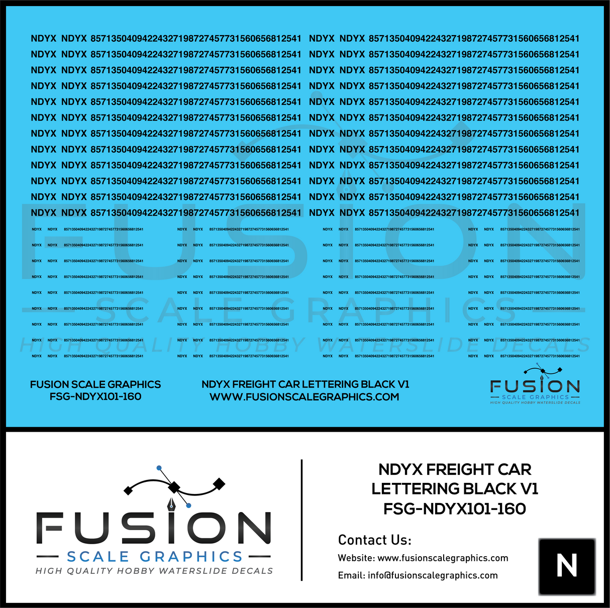 N Scale Black NDYX Freight Car Lettering Decal Set
