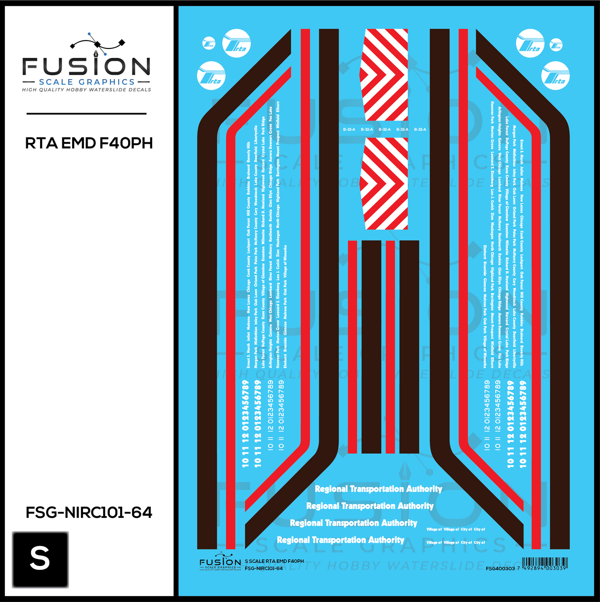 S Scale RTA EMD F40PH Locomotive Decal Set