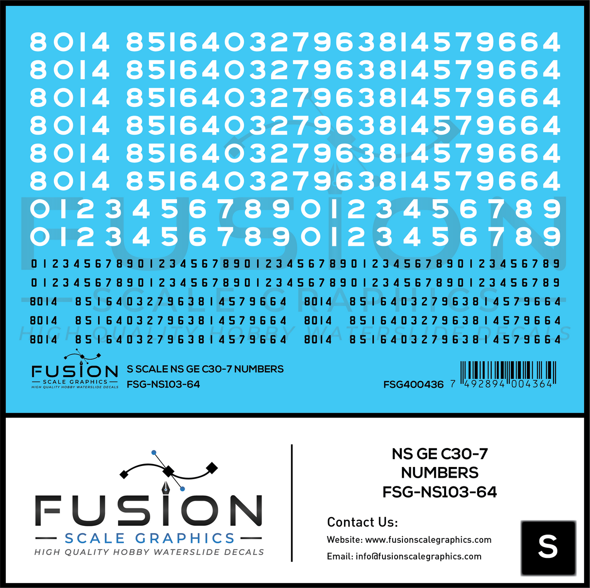 S Scale Norfolk Southern GE C30-7 Locomotive Renumber Decal Set