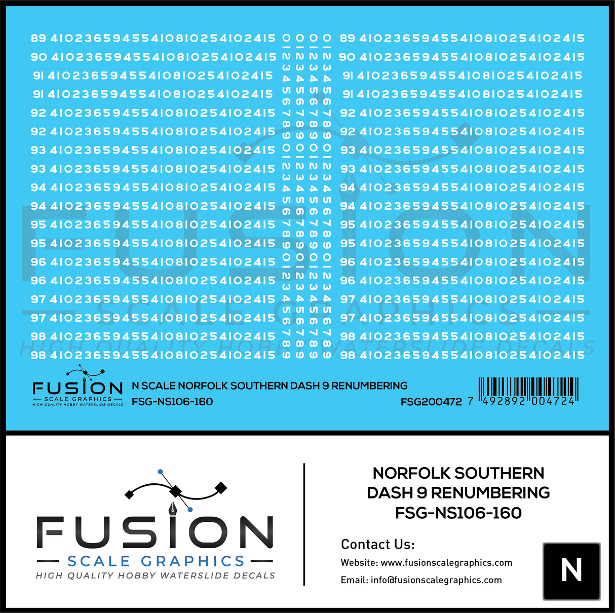 N Scale Norfolk Southern GE Dash 9 Locomotive Renumbering Decal Set