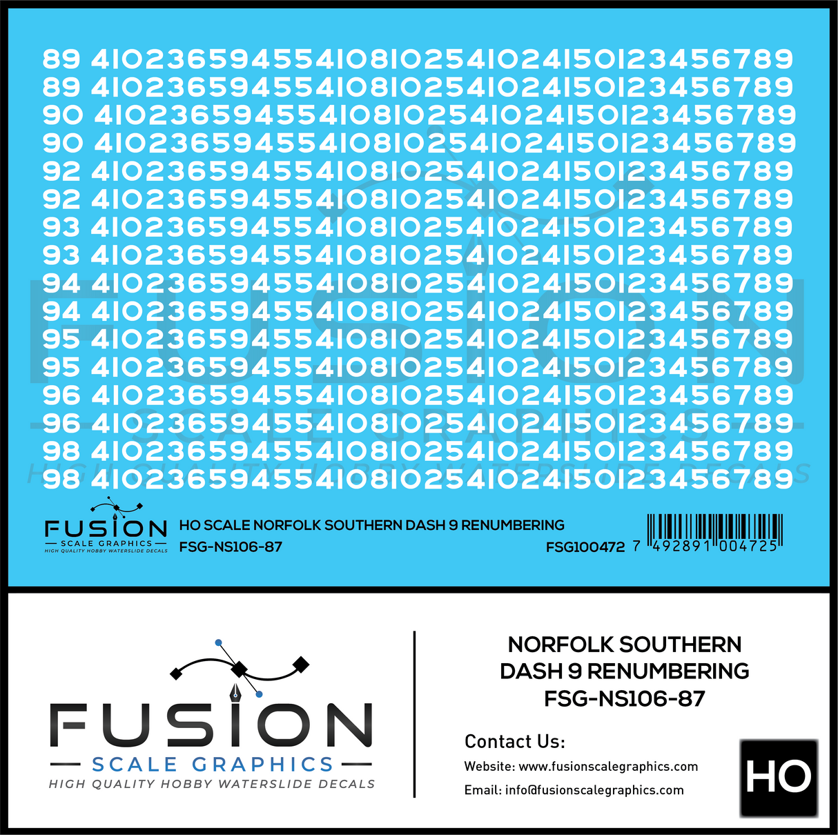 HO Scale Norfolk Southern GE Dash 9 Locomotive Renumbering Decal Set