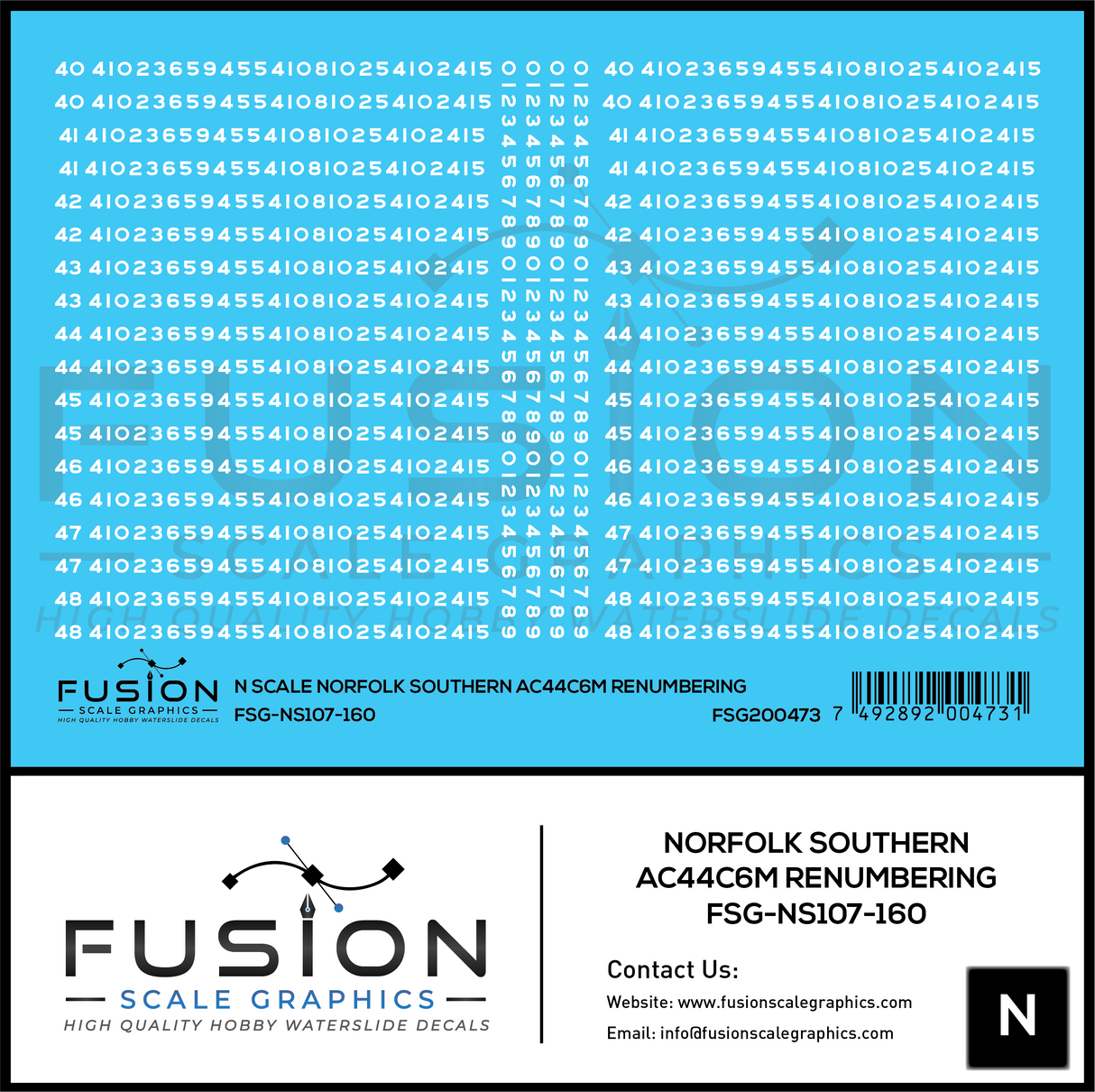 N Scale Norfolk Southern GE AC44C6M Locomotive Renumbering Decal Set