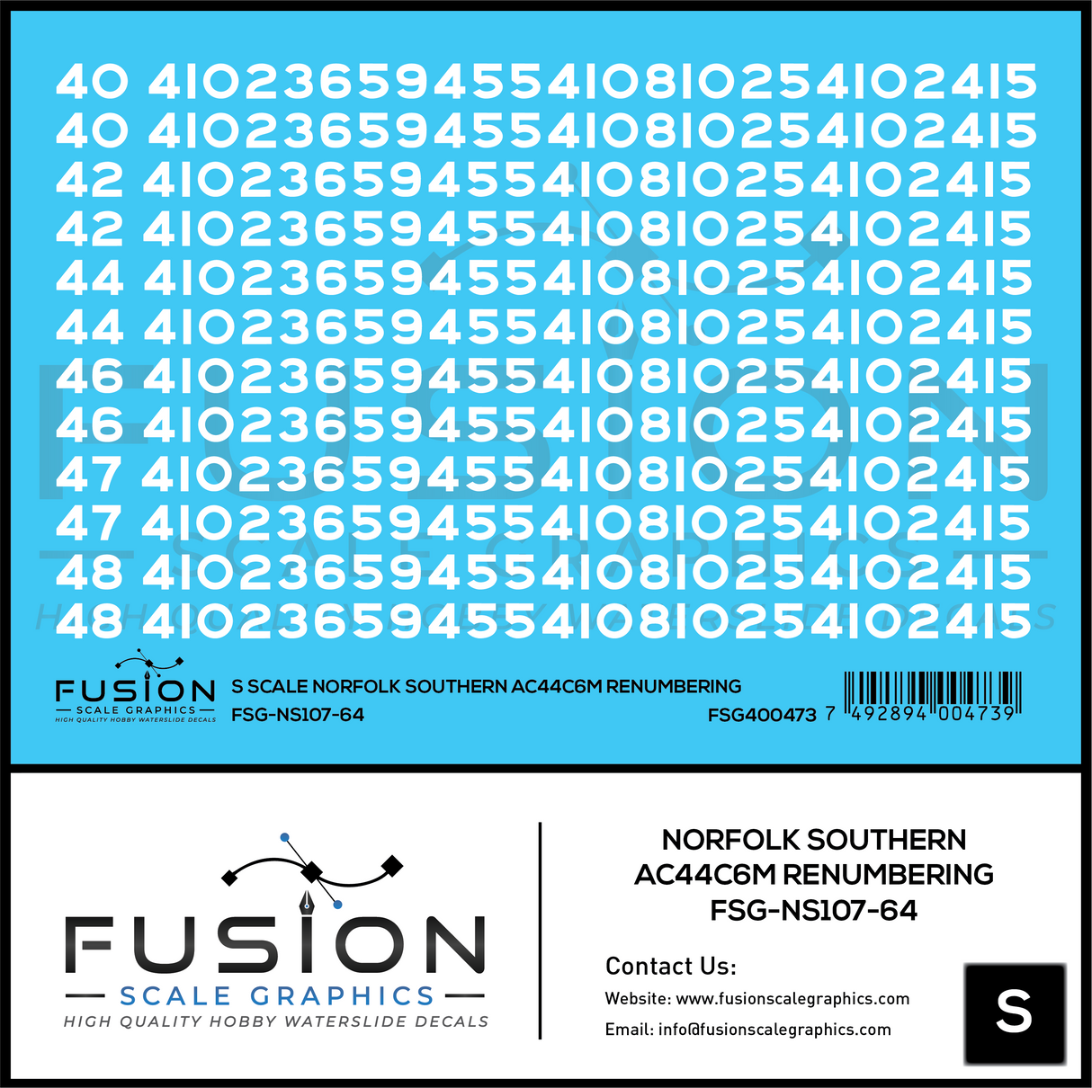 S Scale Norfolk Southern GE AC44C6M Locomotive Renumbering Decal Set