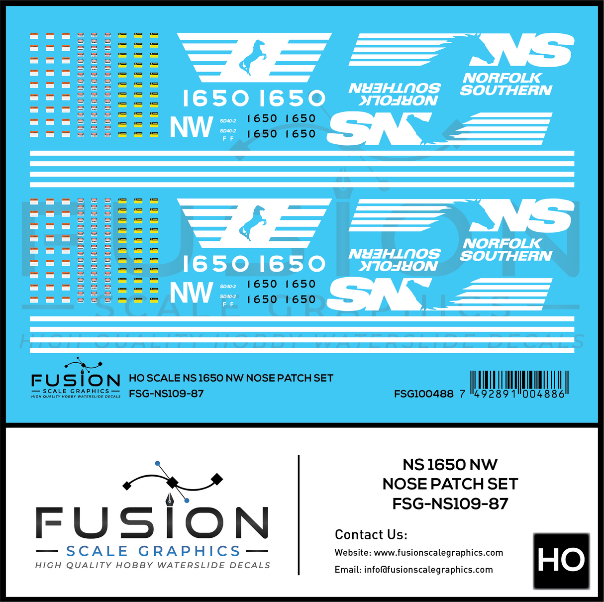 HO Scale Norfolk Southern 1650 N&W Nose Patch Decal Set