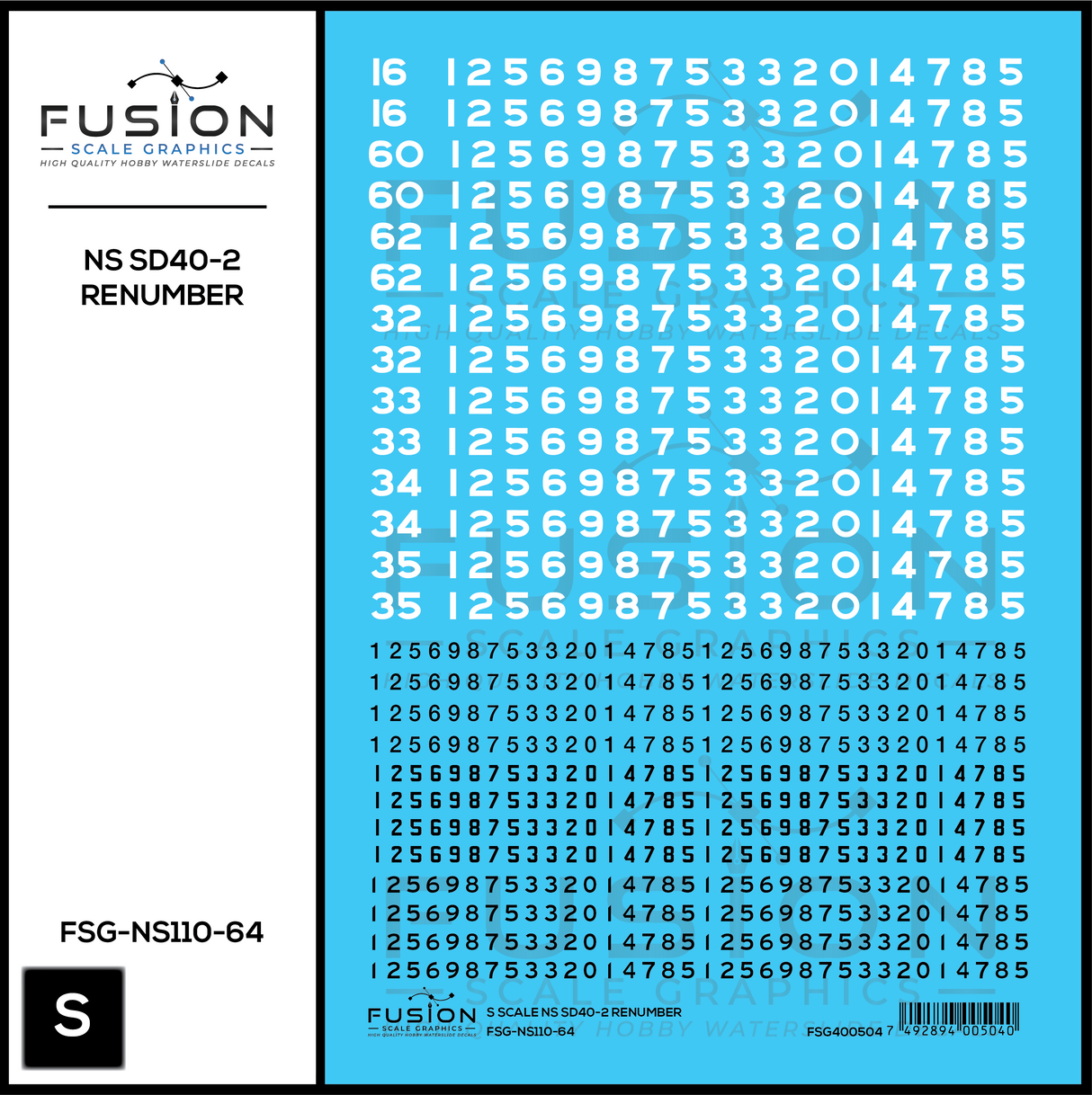 S Scale Norfolk Southern EMD SD40-2 Locomotive Renumber Patch Decal Set