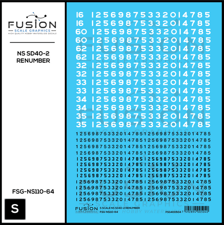 S Scale Norfolk Southern EMD SD40-2 Locomotive Renumber Patch Decal Set