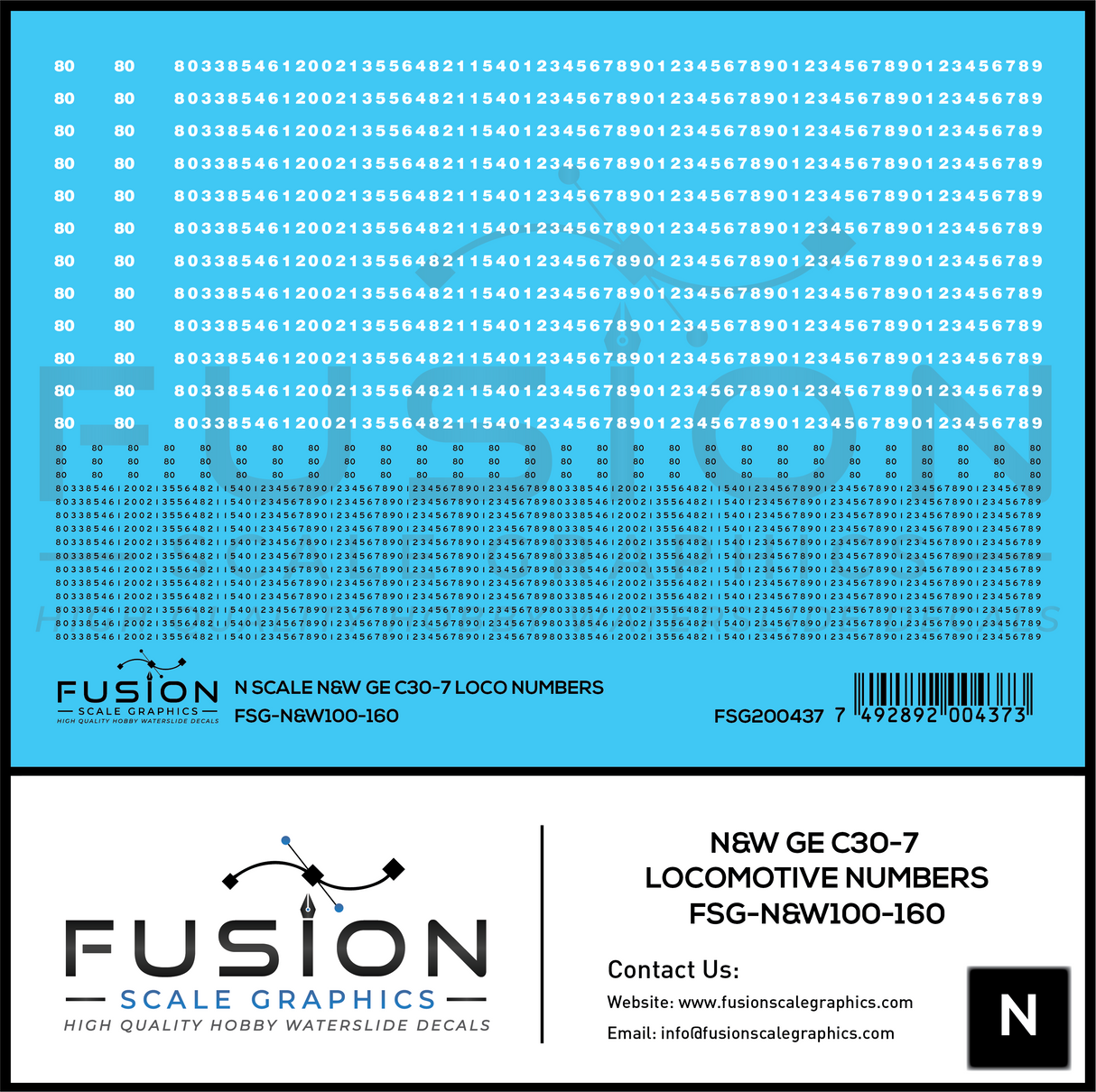 N Scale Norfolk & Western GE C30-7 Locomotive Renumber Decal Set