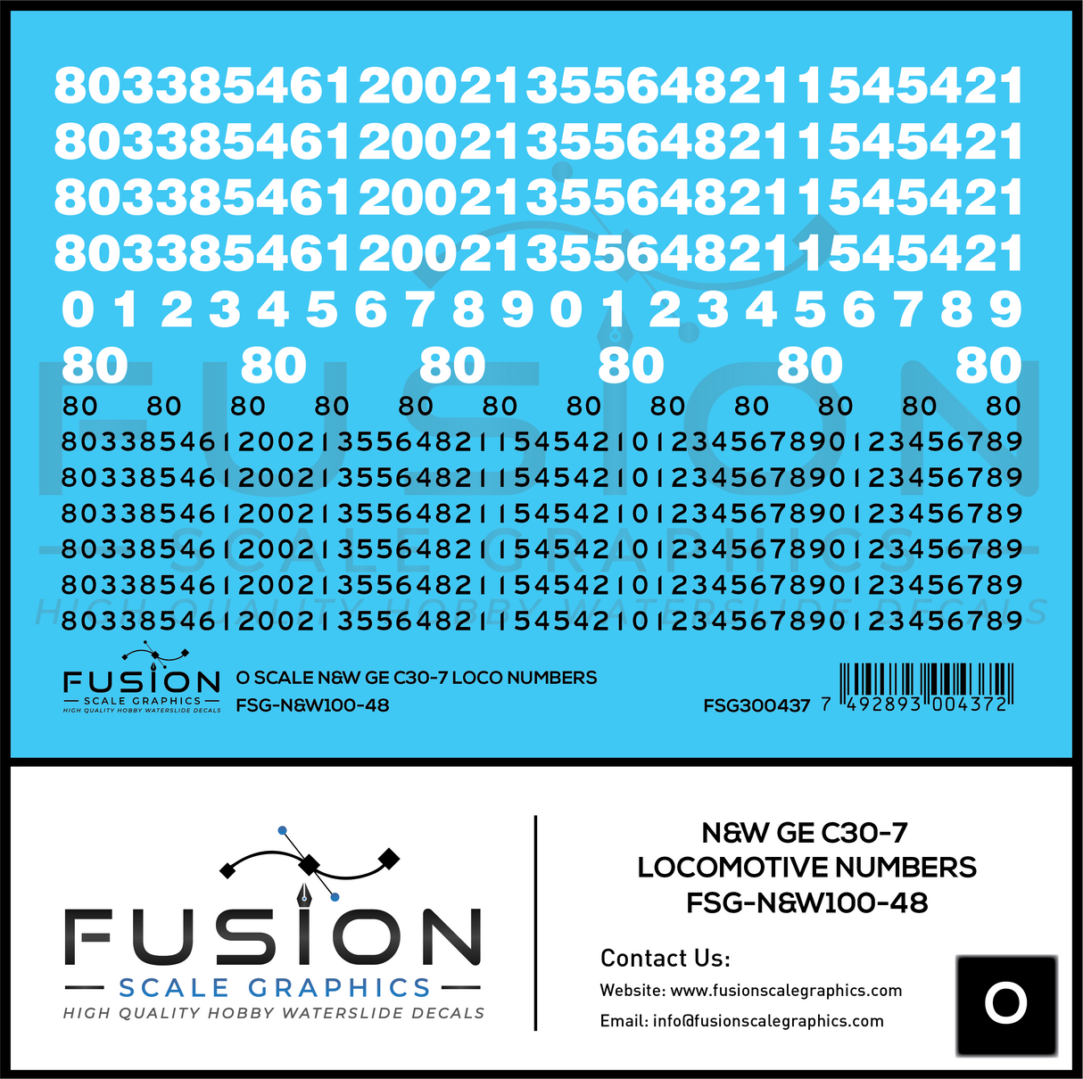 O Scale Norfolk & Western GE C30-7 Locomotive Renumber Decal Set