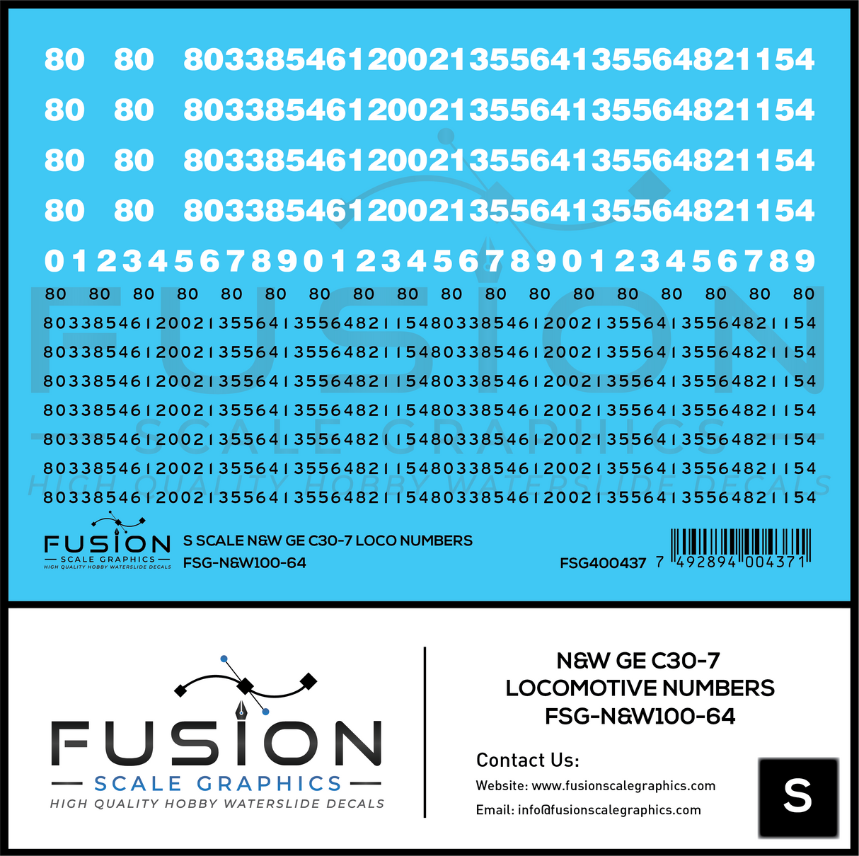 S Scale Norfolk & Western GE C30-7 Locomotive Renumber Decal Set