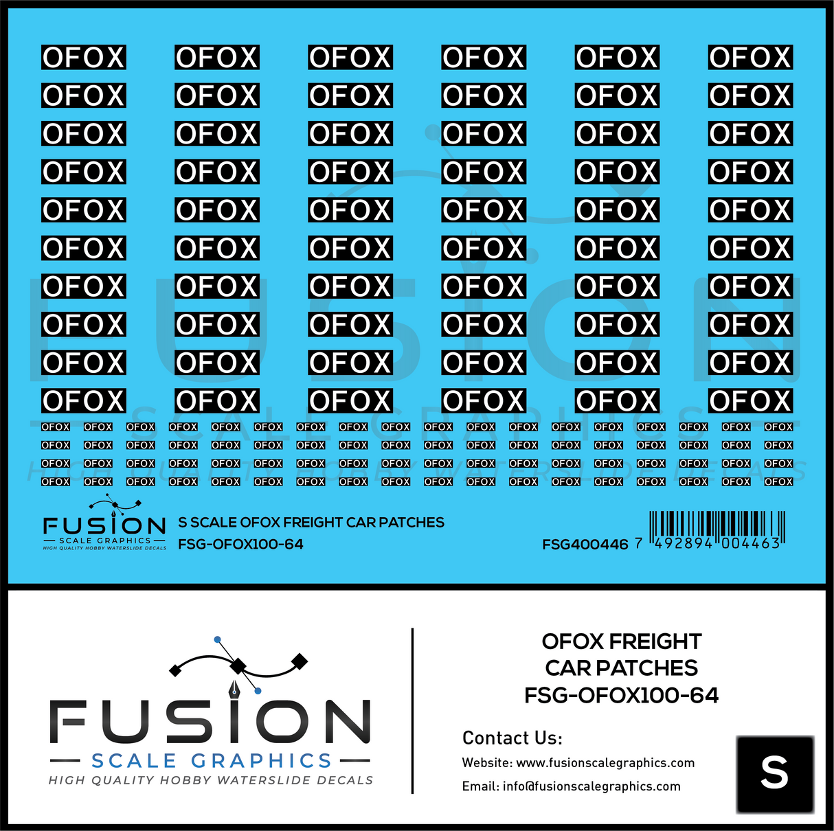 S Scale OFOX White/Black Freight Car Patch Outs Decal Set