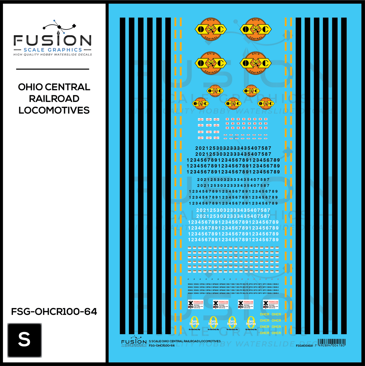 S Scale Ohio Central Railroad Locomotive Decal Set