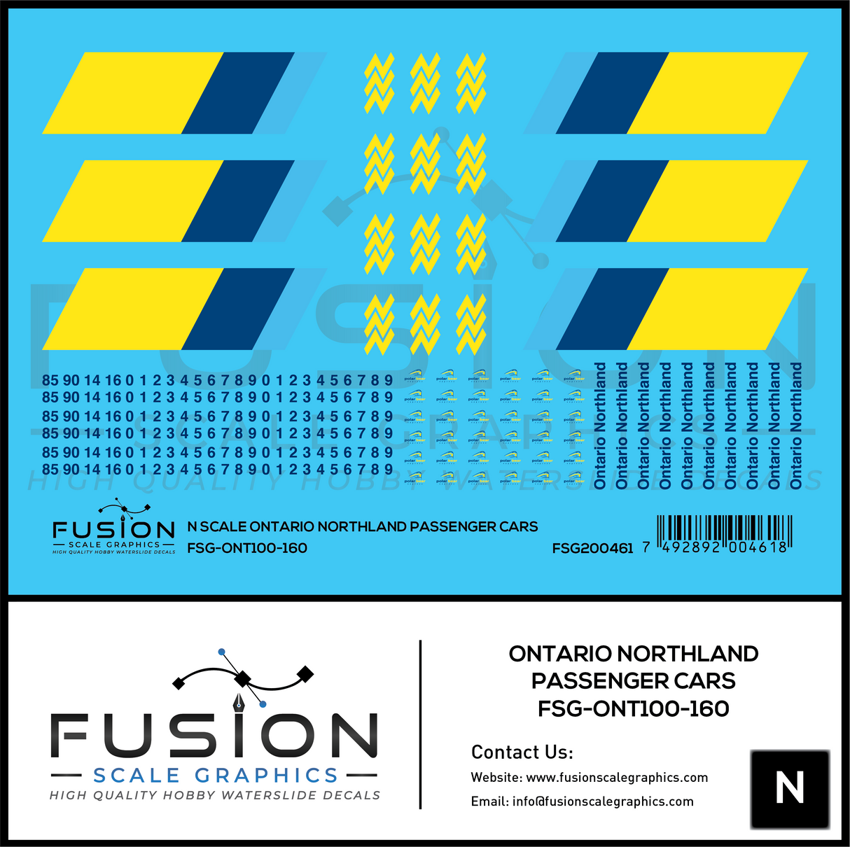 N Scale Ontario Northland Passenger Cars Decal Set