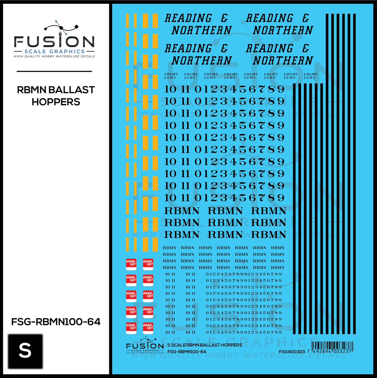 S Scale Reading & Northern Ballast Hopper Cars Decal Set