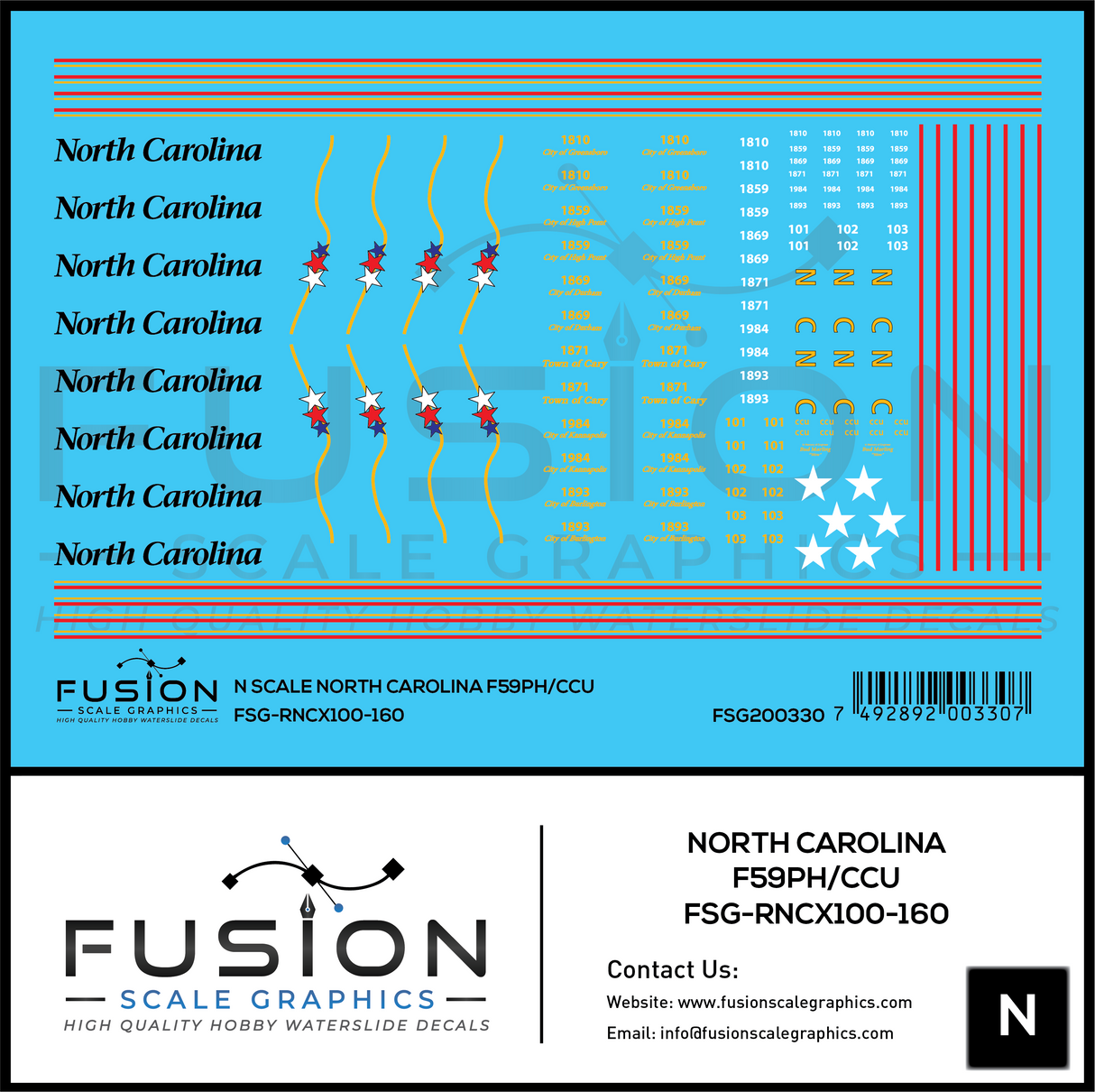N Scale North Carolina DOT EMD F59PH/CCU Decal Set
