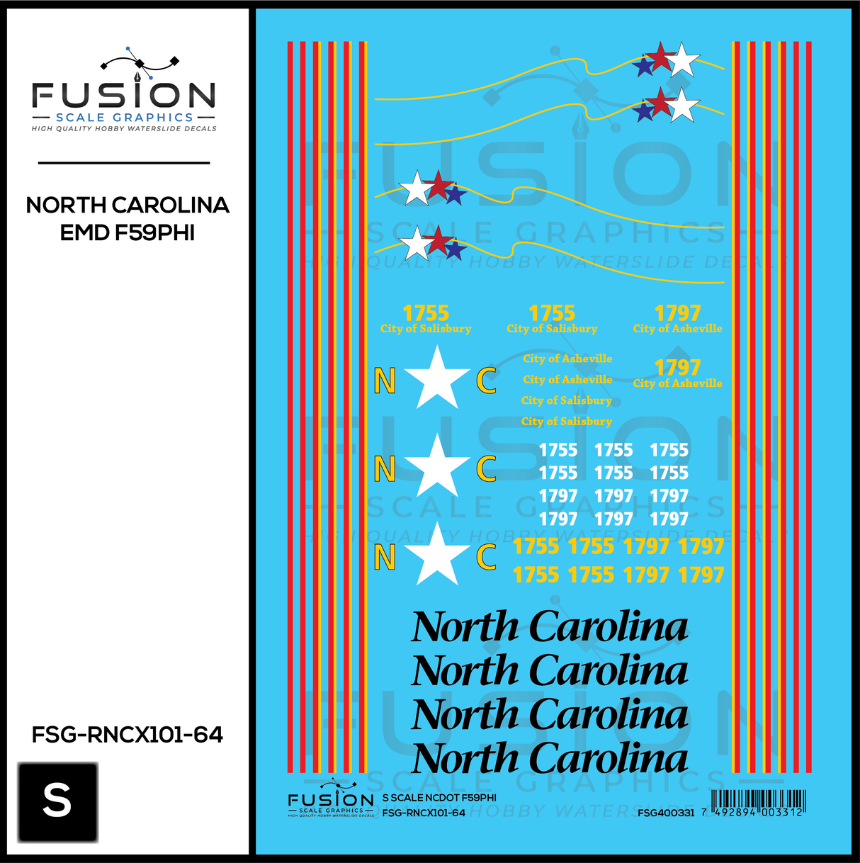 S Scale North Carolina DOT EMD F59PHI Locomotive Decal Set
